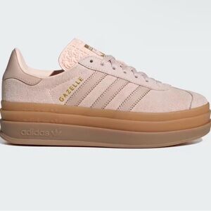 Adidas Women's Gazelle Platform Sneakers - Pink and Gold, Gum Buttoms